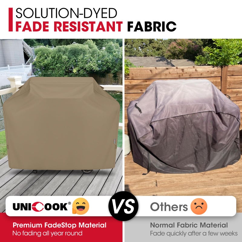 Unicook 65 Inch Grill Cover, Heavy Duty Waterproof Gas Grill Cover for Outdoor, Fade Resistant Barbecue Protector with Sealed Seam, Fits Weber Char-Broil Nexgrill BBQs up to 63" Wide, Neutral Taupe - Image 5